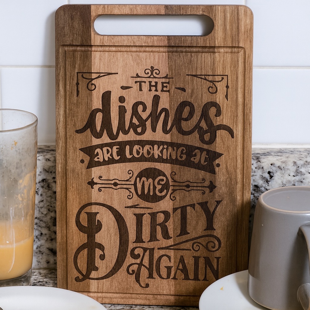 Dirty Dishes Wooden Cutting Board - Rustic Kitchen Decor